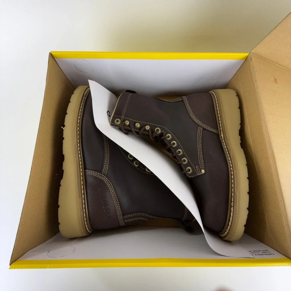 Carolina CA8049 Mens 8 Inch Broad Toe Wedge Work Boots Dark Oak Leather EH 7.5 D